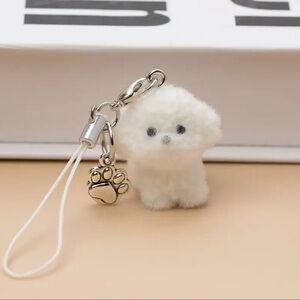 Cute White Fluffy Dog phone charm